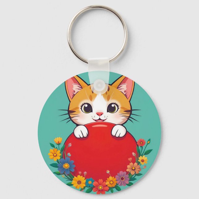 🐱 Cute Cat Illustration Charm Keychain 🎀 (Front)