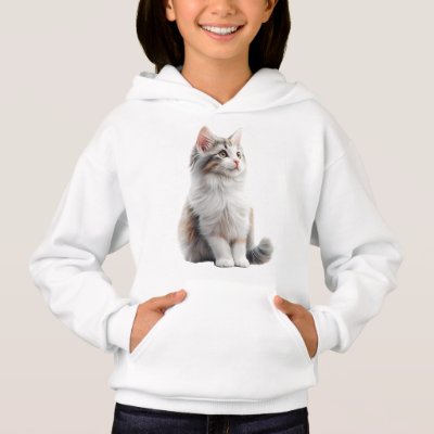 Cute Cat Illustration Girls' Turtle Neck Sweater 