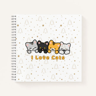 Cute Cat Illustration I Love Cats Kawaii Cartoon D Notebook