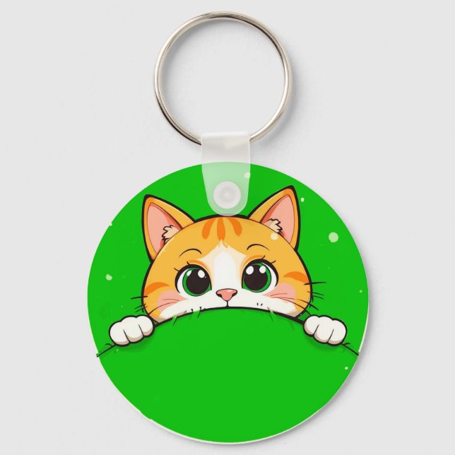 Cute Cat Illustration Keychain (Front)