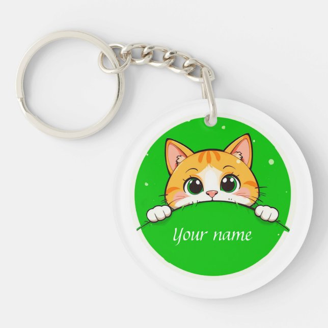 Cute Cat Illustration Keychain (Front)