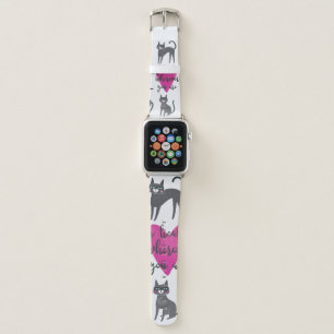 Cute cat illustration. Love lettering Apple Watch Band
