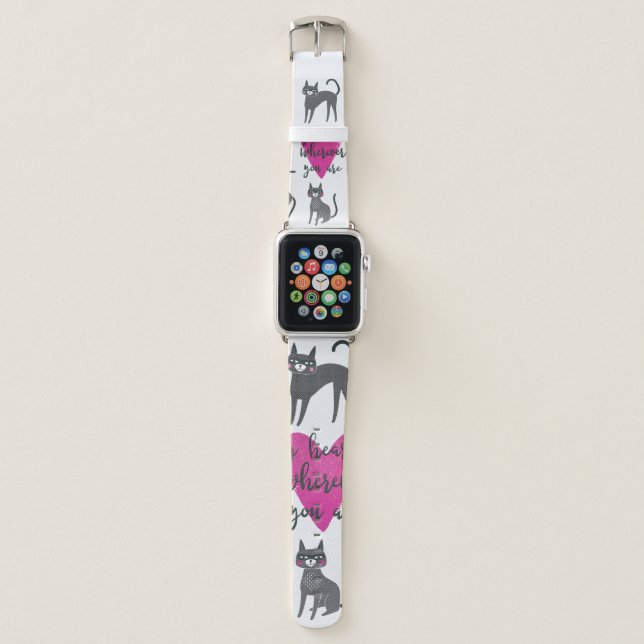 Cute cat illustration. Love lettering Apple Watch Band (Front)