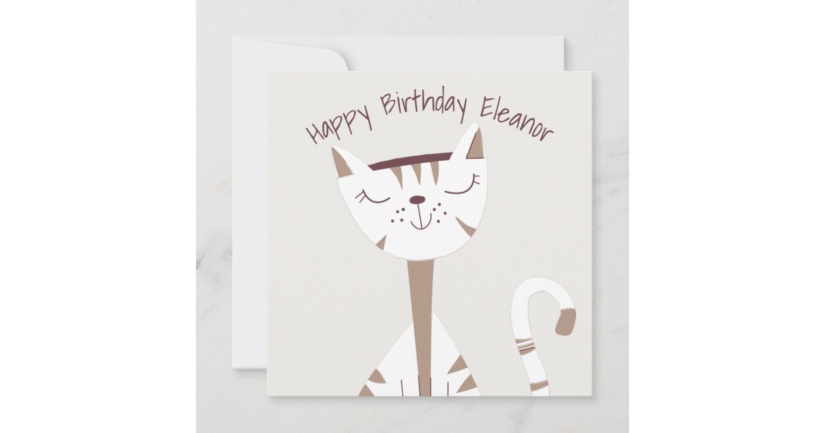 Cute Cat Illustration Name Happy Birthday Card Zazzle Com