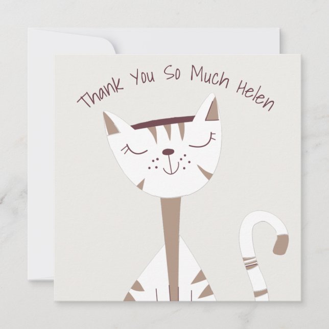 Cute Cat Illustration Name Thank You card (Front)