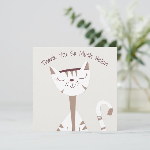 Cute Cat Illustration Name Thank You card | Zazzle