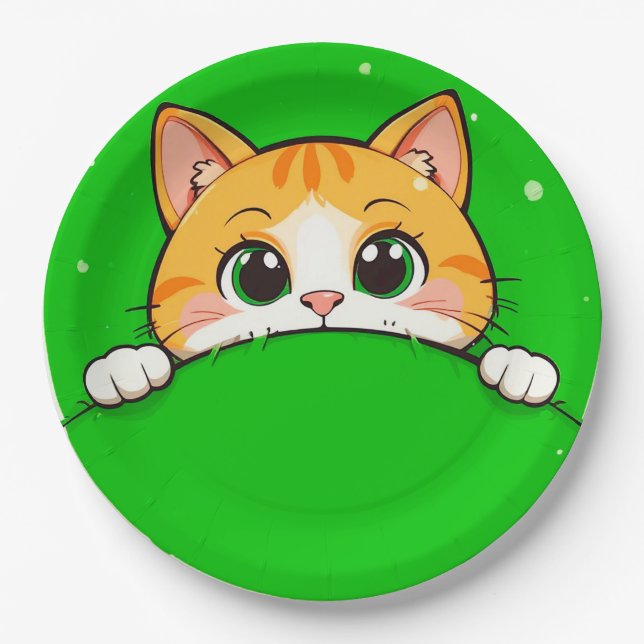 Cute Cat Illustration Paper Plates (Front)