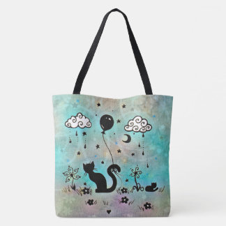 Cute Cat Illustration Silhouette Tote Bag