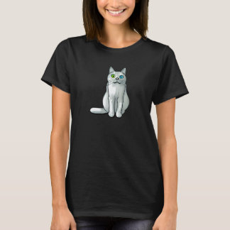 Cute Cat Illustration with Green and Blue Eyes T-Shirt