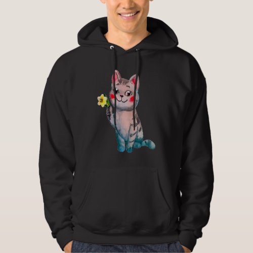 Cute Cat Ilustration And Daffodil March Birth Mont Hoodie