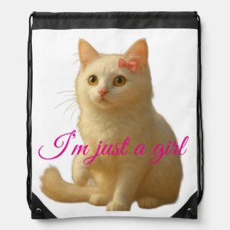Cute Cat "I'm Just A Girl" Customizable Quote Drawstring Bag