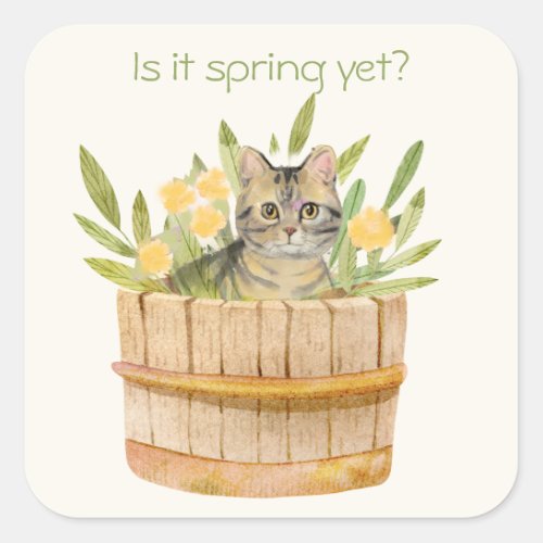 Cute Cat in a Barrel of Flowers Square Sticker