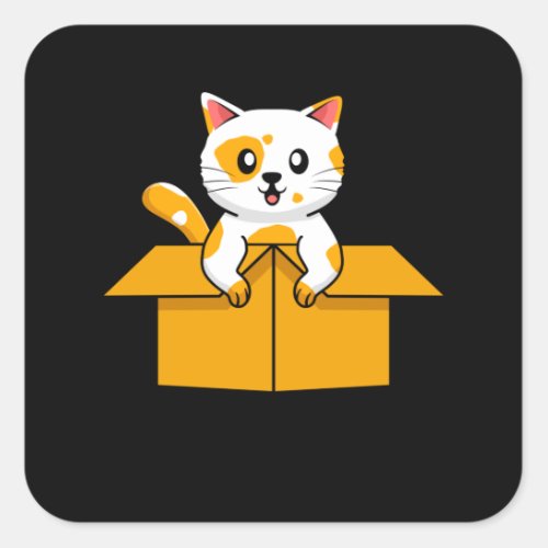Cute Cat In A Cardboard Box Cat Lover Fun Square Sticker