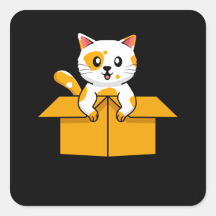 Cute Cat In A Cardboard Box Cat Lover Fun Square Sticker