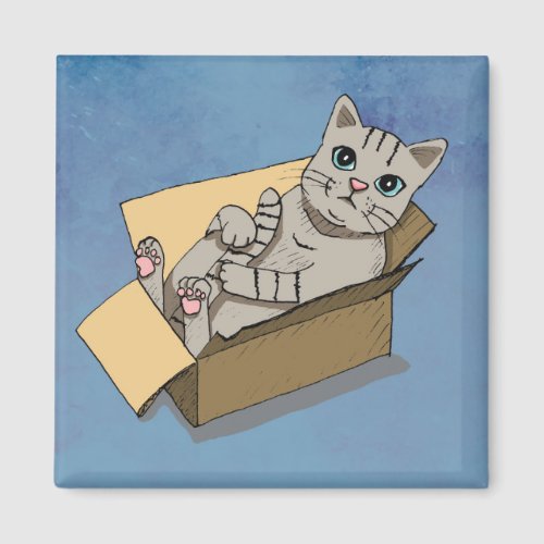 Cute Cat in a Cardboard Box Drawing Magnet