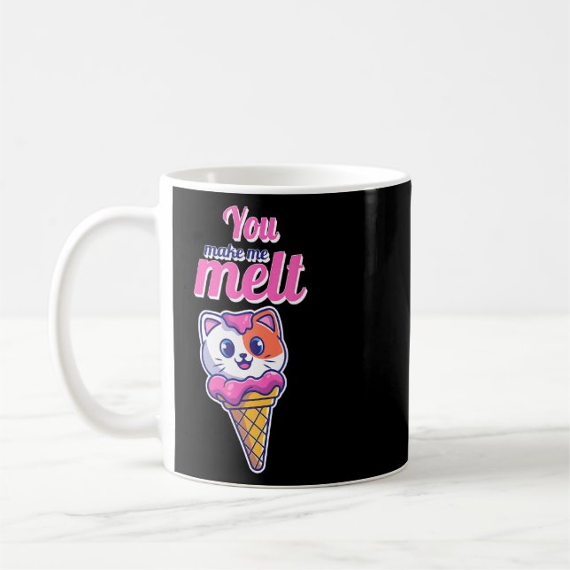 Cute Cat In A Cone You Make Me Melt Ice Cream Love Coffee Mug (Left)