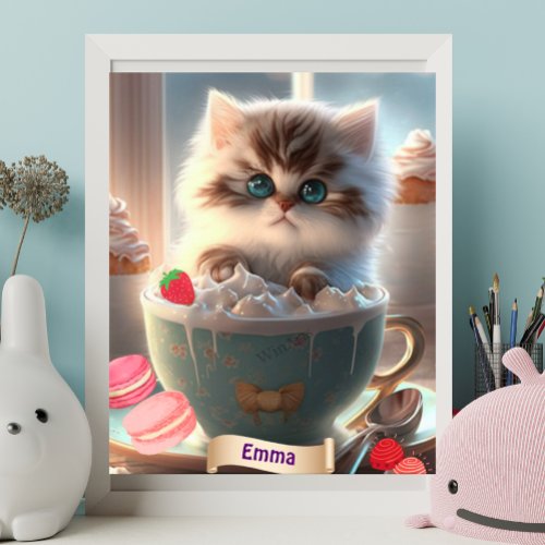 Cute Cat in a Cup Sweet Treats Personalized Art  Poster