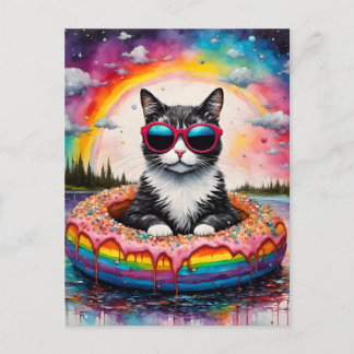 Cute Cat in a Doughnut on a Float Trip Postcard