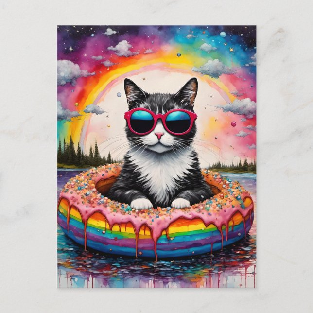 Cute Cat in a Doughnut on a Float Trip Postcard (Front)