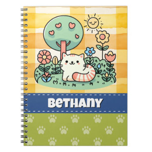 Cute Cat In A Garden Doodle Art Custom Notebook