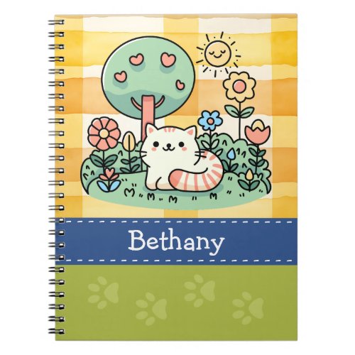 Cute Cat In A Garden Doodle Art Custom Notebook