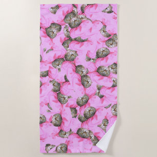 Cute Cat in a Pink Cap Pattern Random Beach Towel