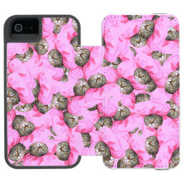 Cute Cat in a Pink Cap Pattern Random iPhone SE/5/5s Wallet Case