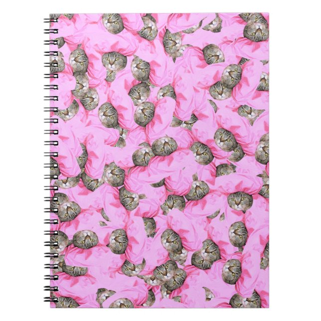 Cute Cat in a Pink Cap Pattern Random Notebook (Front)