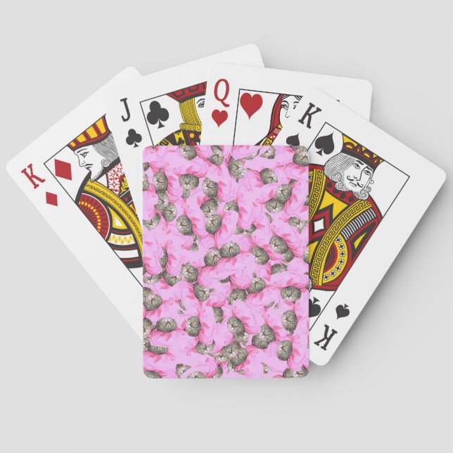 Cute Cat in a Pink Cap Pattern Random  Poker Cards (Back)