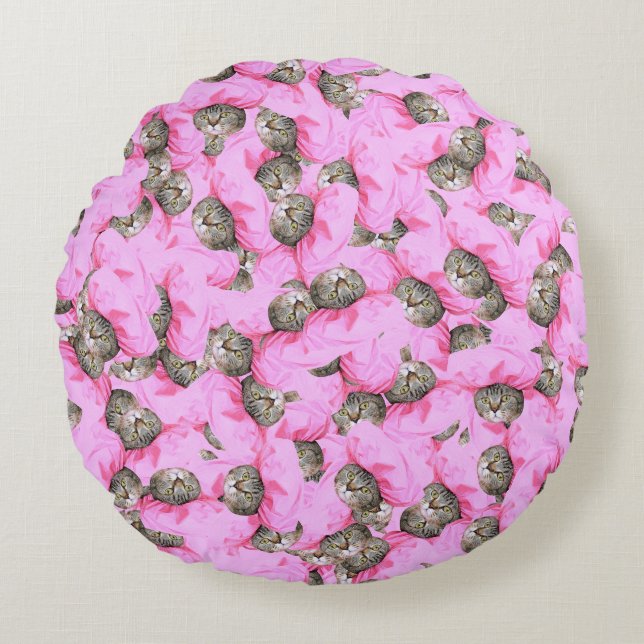 Cute Cat in a Pink Cap Pattern Random Round Pillow (Front)