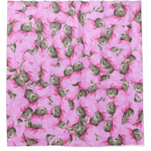 Cute Cat in a Pink Cap Pattern Random Shower Curtain