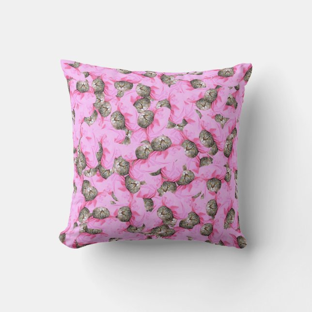 Cute Cat in a Pink Cap Pattern Random Throw Pillow (Front)