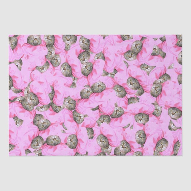 Cute Cat in a Pink Cap Pattern  Tissue Paper (Front)