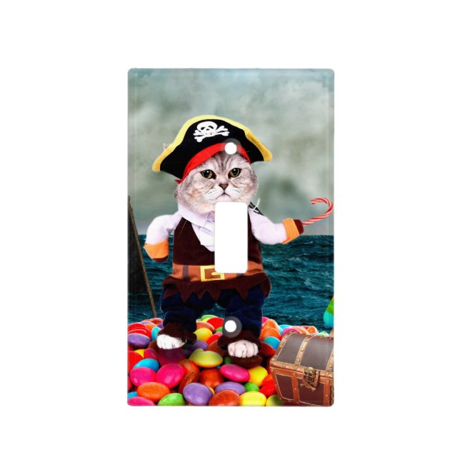Cute cat in a pirate costume light switch cover (Front)
