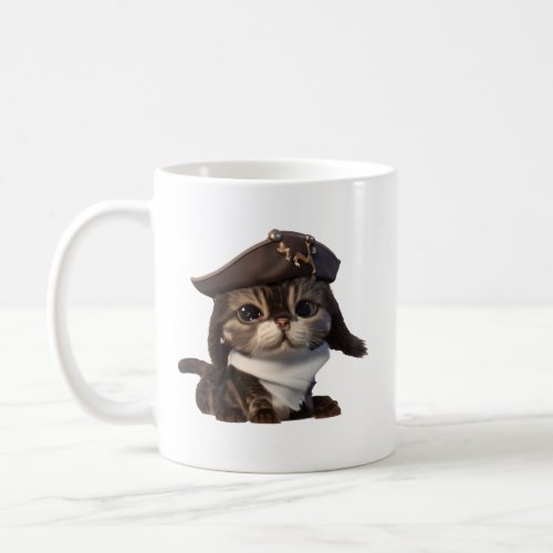 Cute cat in a pirate costume with a hat and a pipe coffee mug