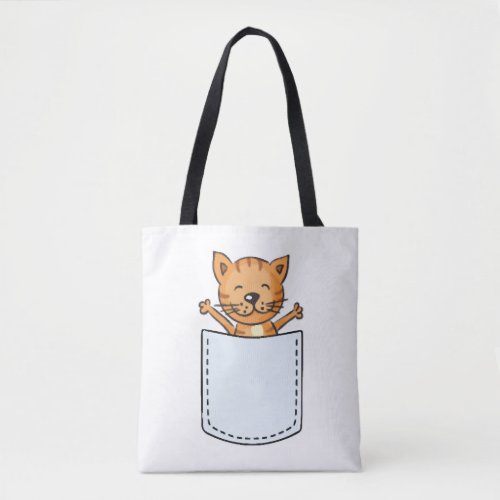 Cute Cat in a Pocket Tote Bag