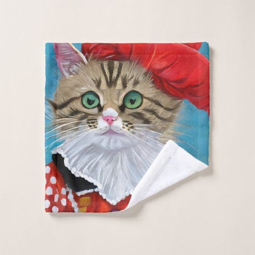 Cute cat in a red costume painting wash cloth