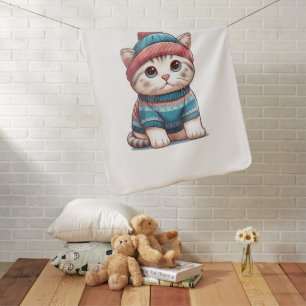 Cute Cat in a sweater and beanie Baby Blanket