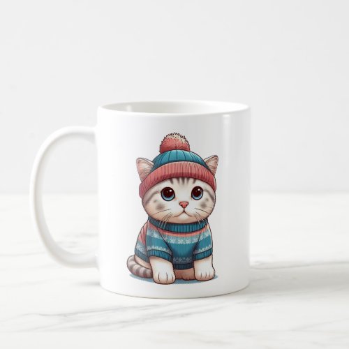 Cute Cat in a sweater and beanie Coffee Mug