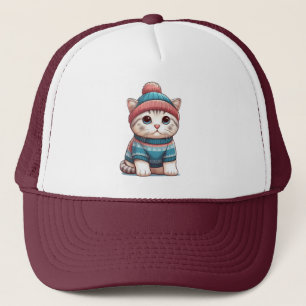 Cute Cat in a sweater and beanie Trucker Hat