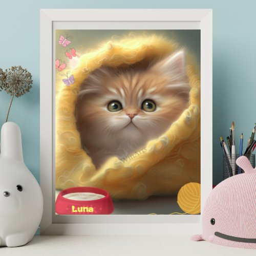 Cute Cat in a yellow blanket personalized Art Poster