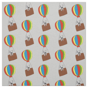Cute Cat in Air Balloon Drawing Pattern Kids Fabric