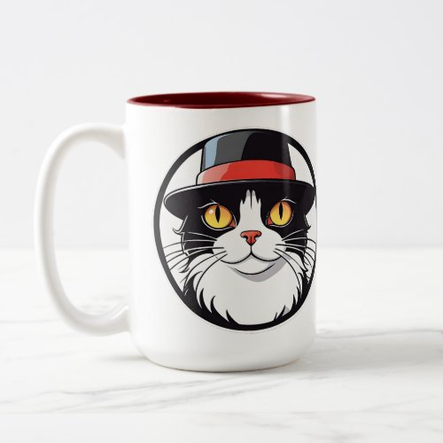 Cute Cat in Black Hat Red Tuxedo Cat Lovers Gifts Two_Tone Coffee Mug