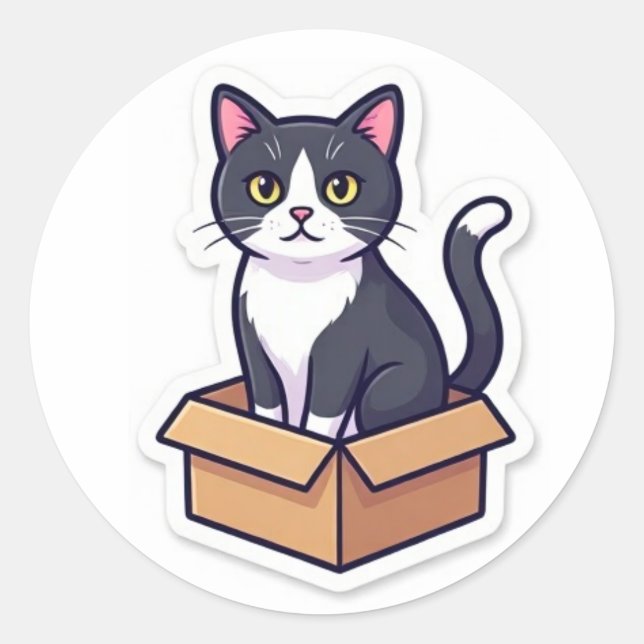 Cute Cat In Cardboard Box Sticker Funny Cat (Front)