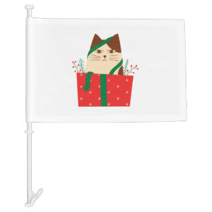 Cute cat In Christmas Hat   Car Flag