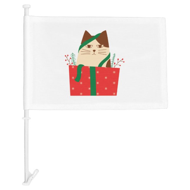 Cute cat In Christmas Hat   Car Flag (Front)