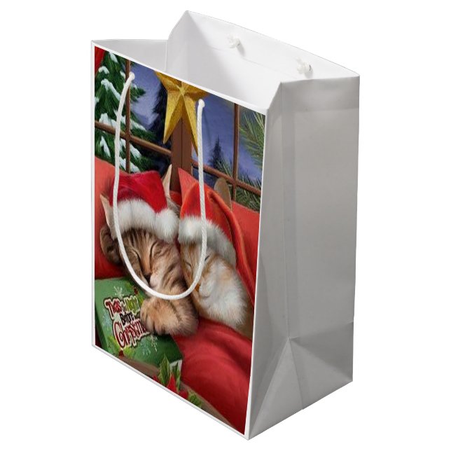 Cute cat in Christmas Medium Gift Bag (Back Angled)