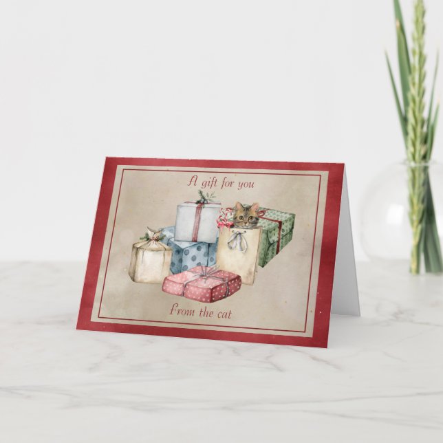 Cute Cat in Christmas Package Holiday Card (Front)