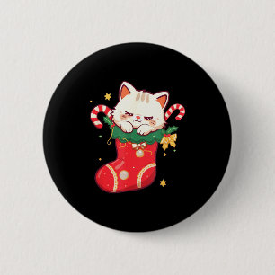 Cute Cat In Christmas Stocking Kawaii Anime Xmas G Button