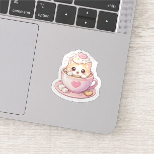 Cute Cat in Coffee Cup Kawaii Sticker